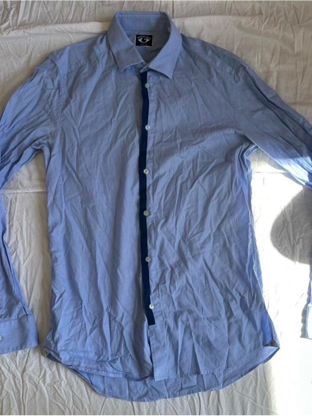 Kenzo Light Blue Dress Shirt with Navy Contrast Placket